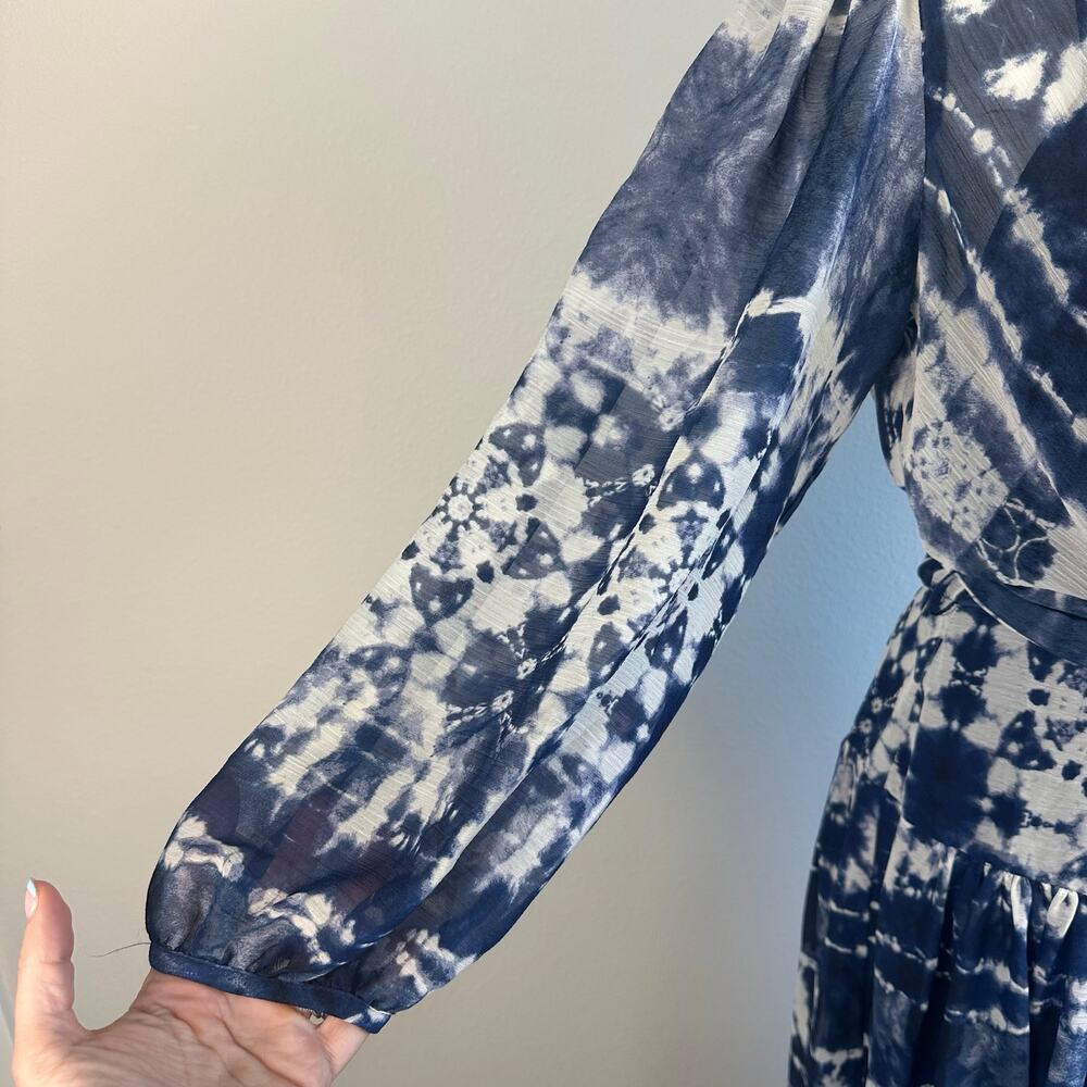Calvin Klein Tie-Dyed Wrap Maxi Dress Size 2 Blue White Boho Hippie - Picture 8 of 10